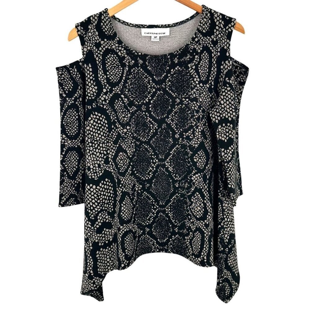 Caroline Rose Rattle & Roll Metallic Python Tunic Cold Shoulder Top Size MP - Picture 3 of 6